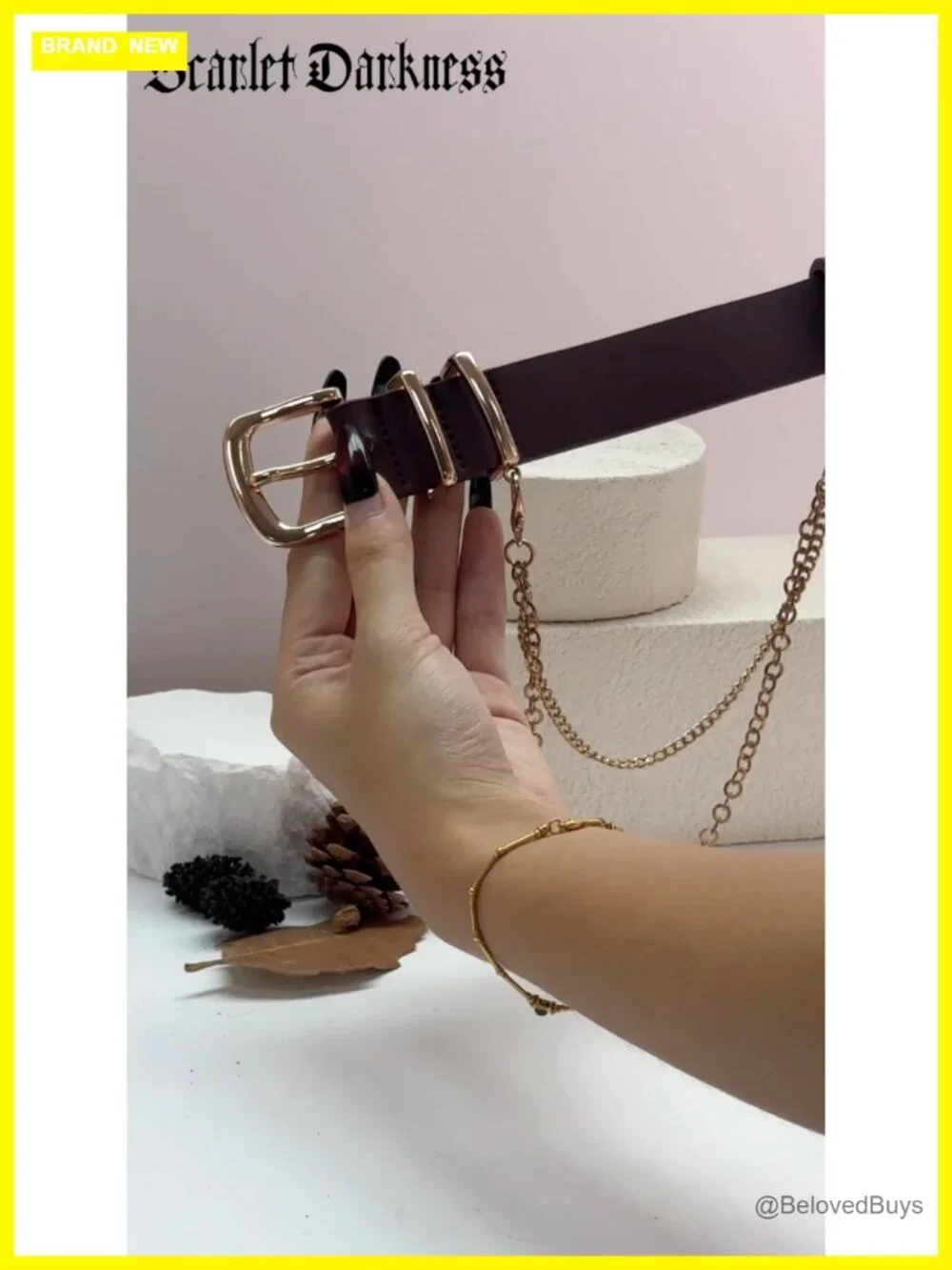 Faux Leather Waist Belt with Detachable Chain